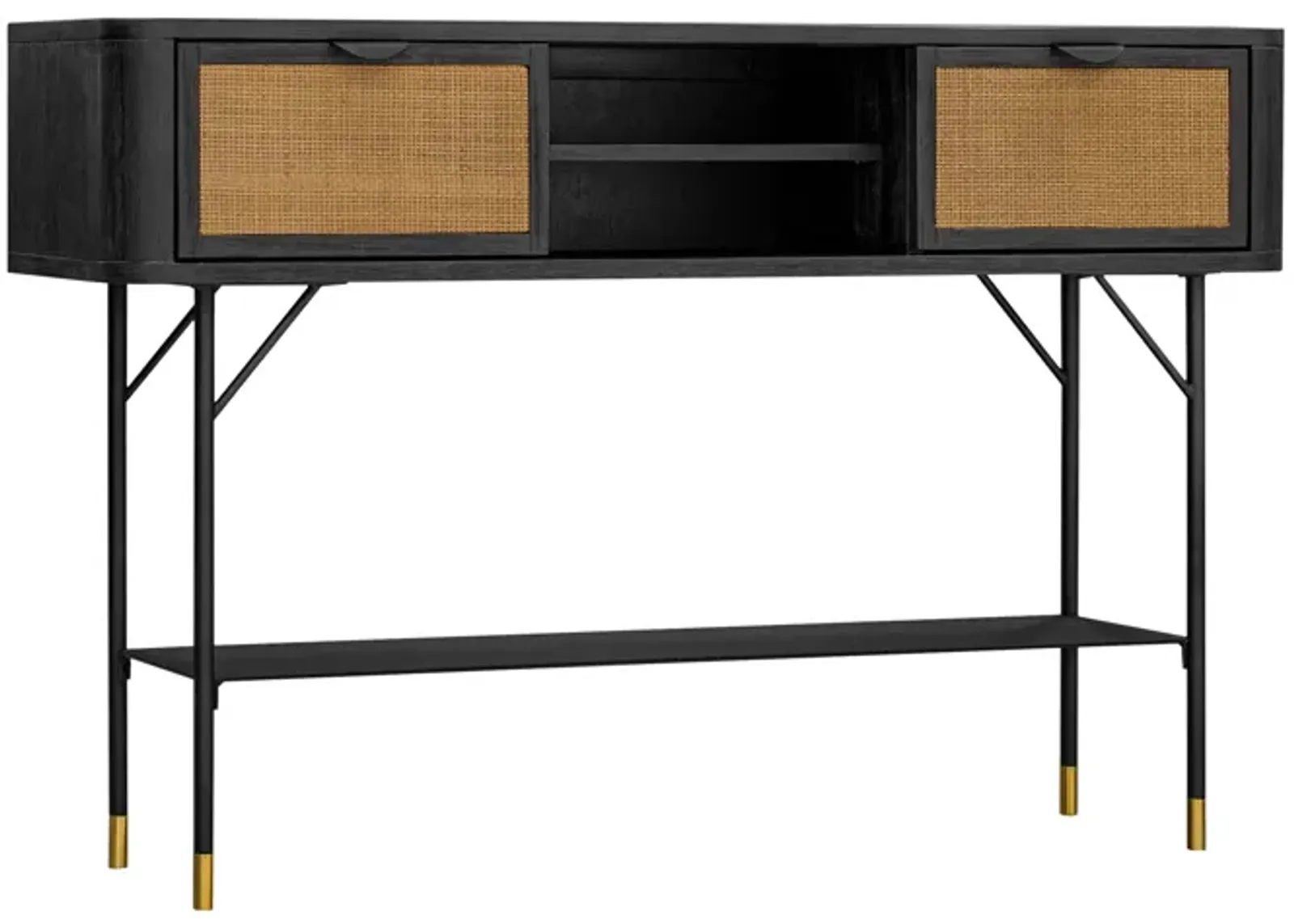 Saratoga Console Table in Black Acacia with Rattan