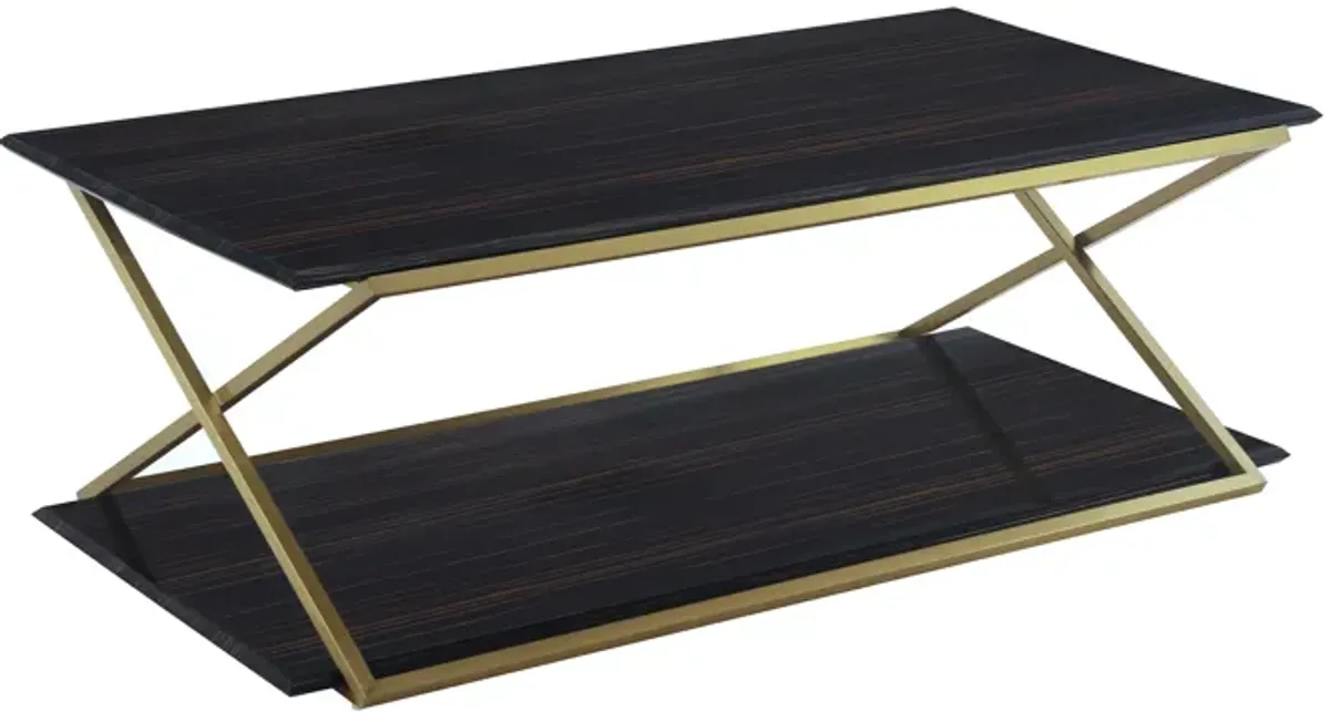 Westlake Dark Brown Veneer Coffee Table with Brushed Gold Legs