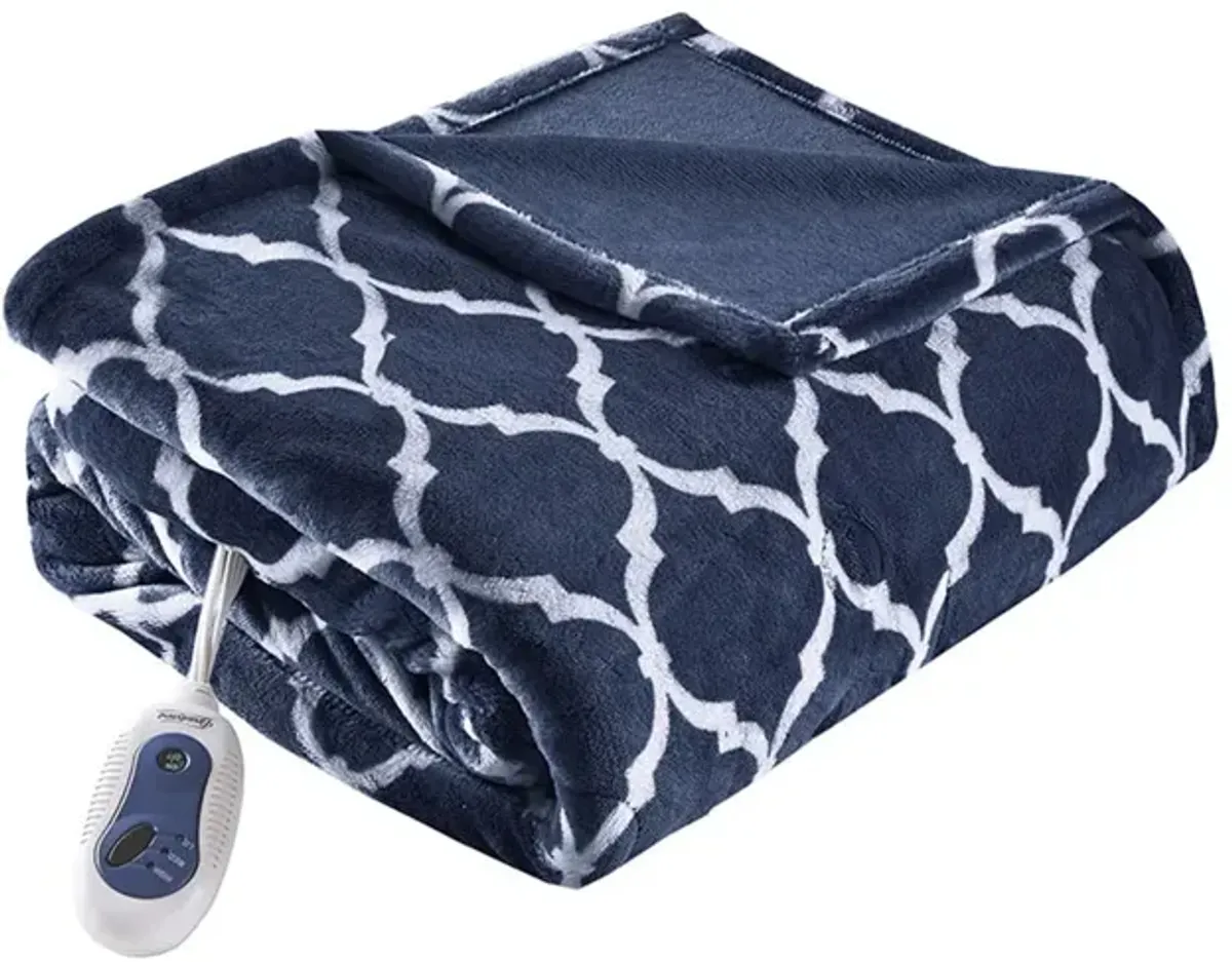 Beautyrest Heated Ogee Indigo Throw