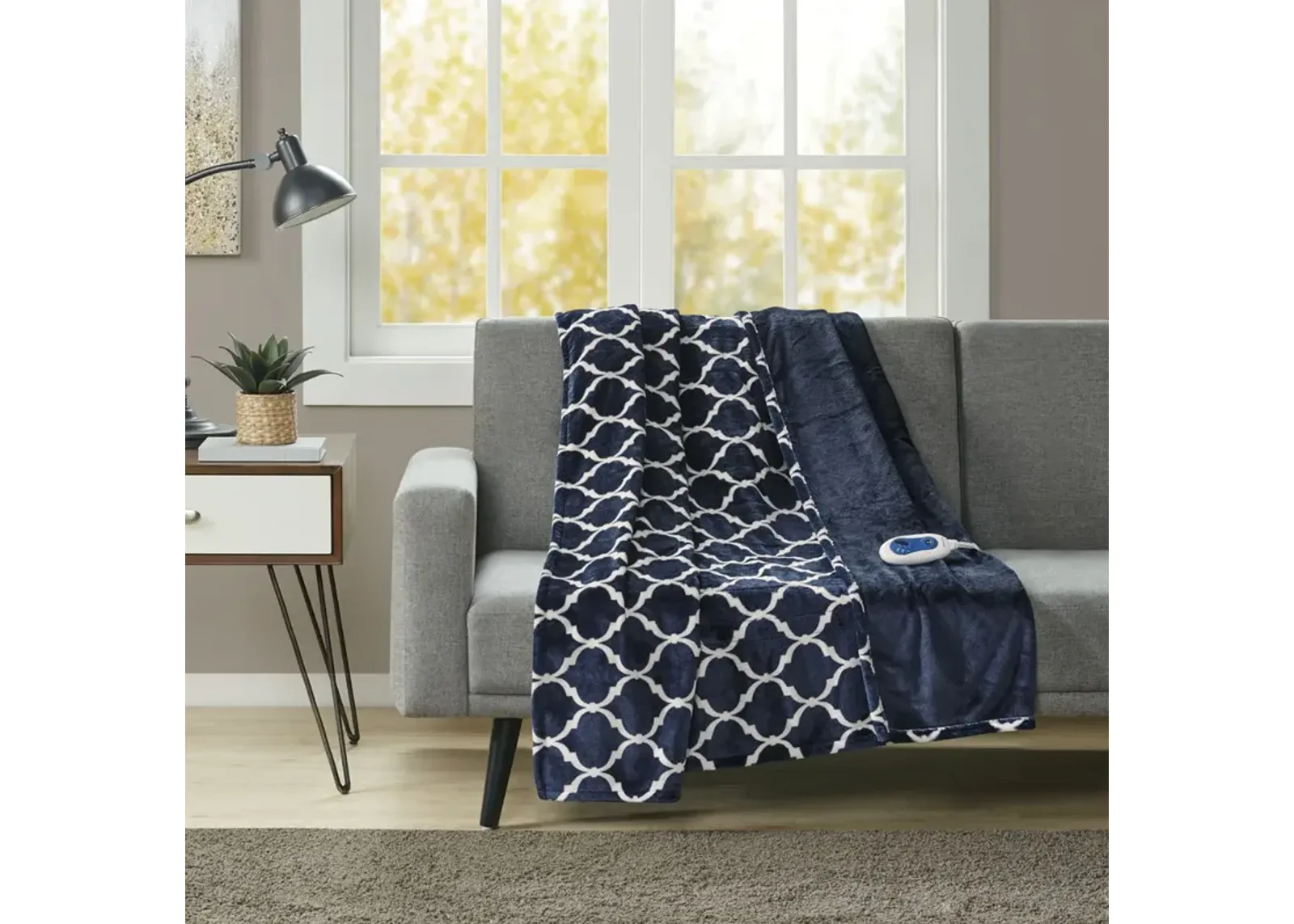 Beautyrest Heated Ogee Indigo Throw