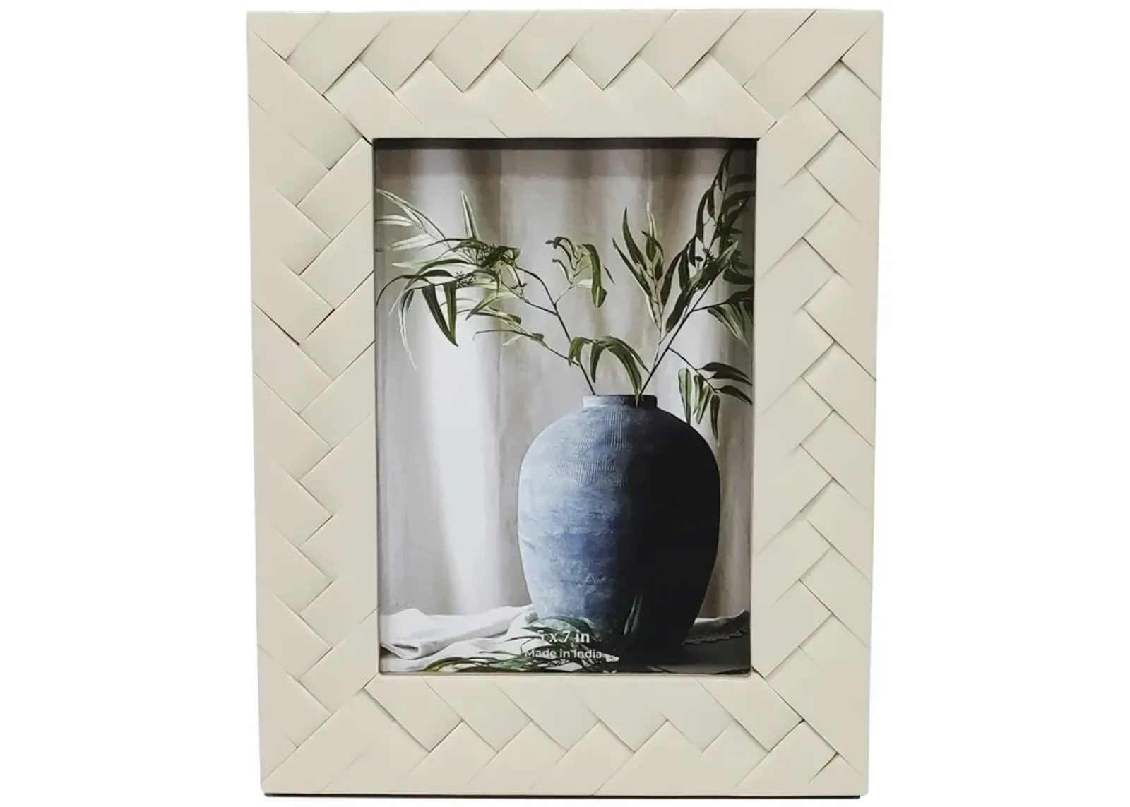 Resin, 5x7 Woven Photo Frame, Ivory