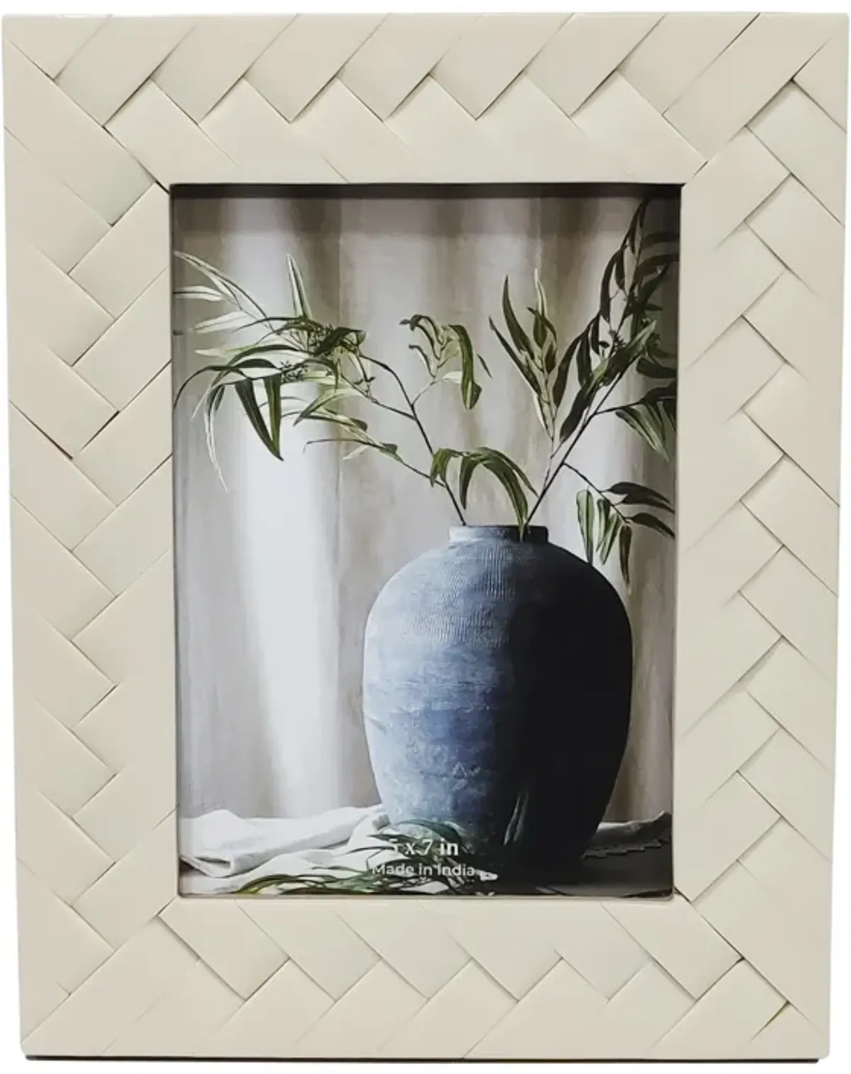 Resin, 5x7 Woven Photo Frame, Ivory