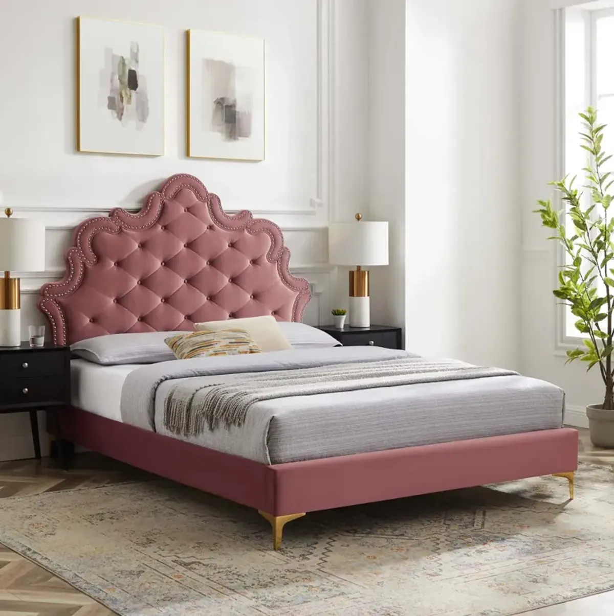 Sasha Button-Tufted Performance Velvet King Bed