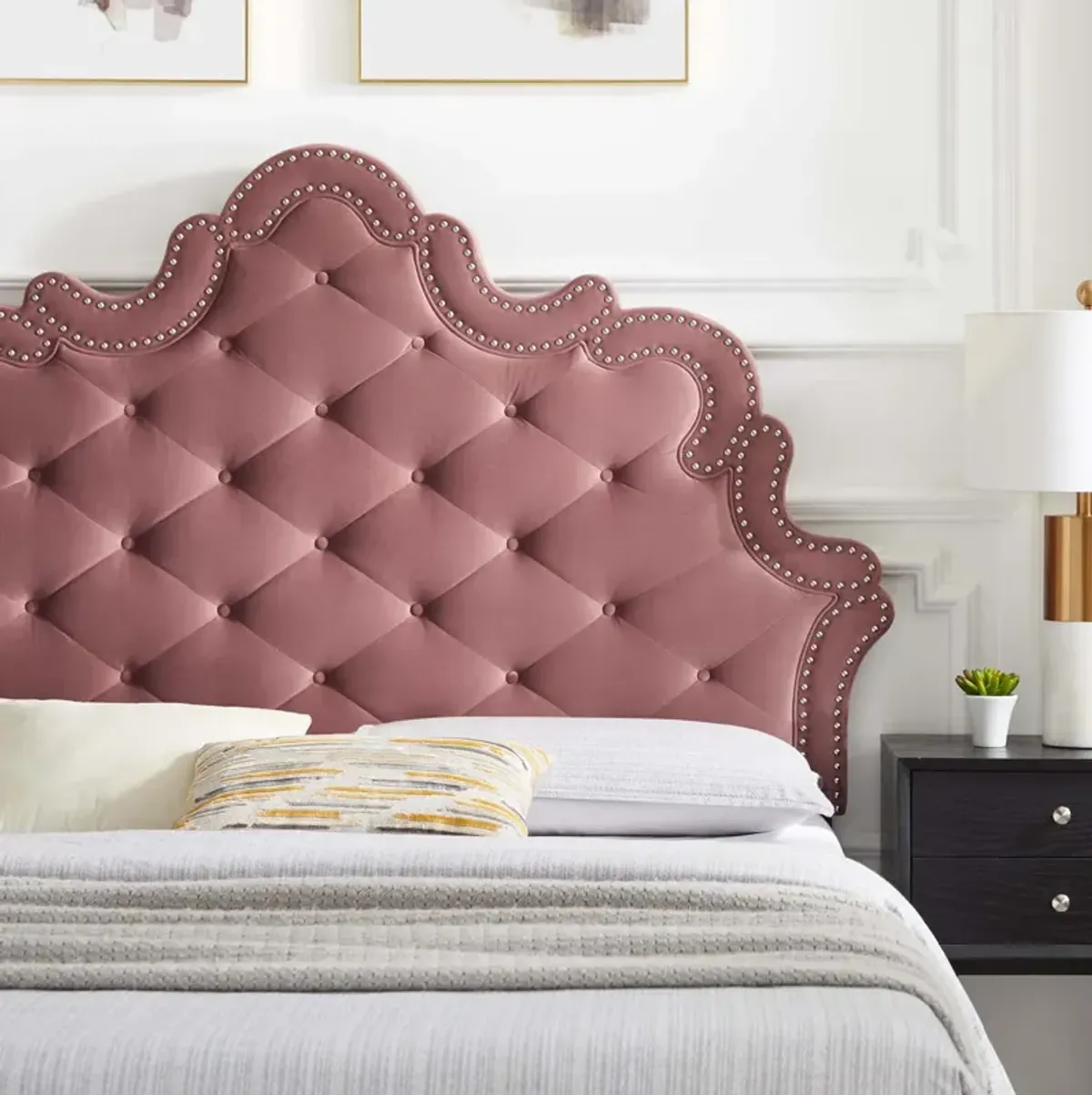 Sasha Button-Tufted Performance Velvet King Bed