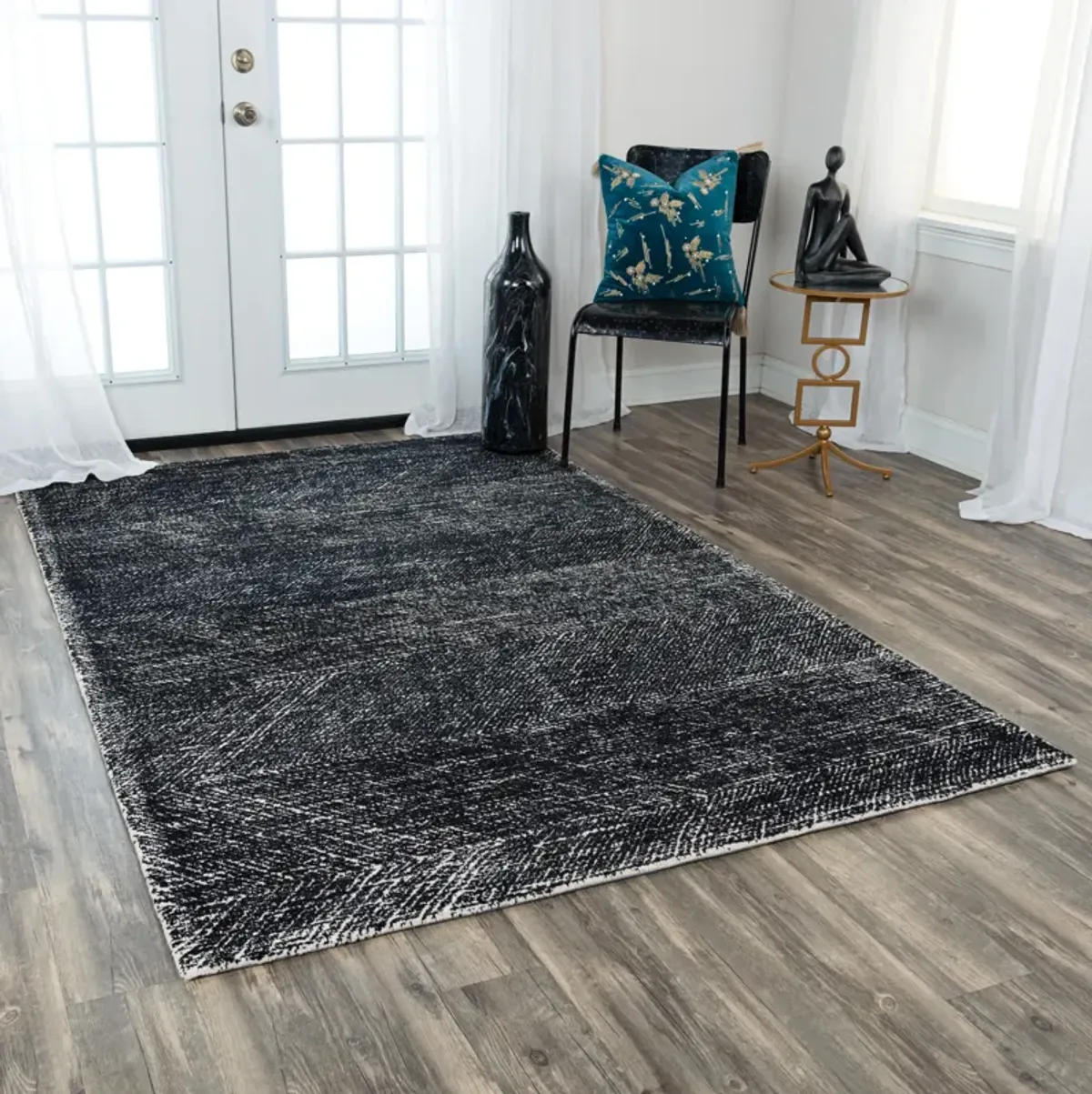 Etchings Black Geometric  Wool 5' x 7'6" Rectangle Rug