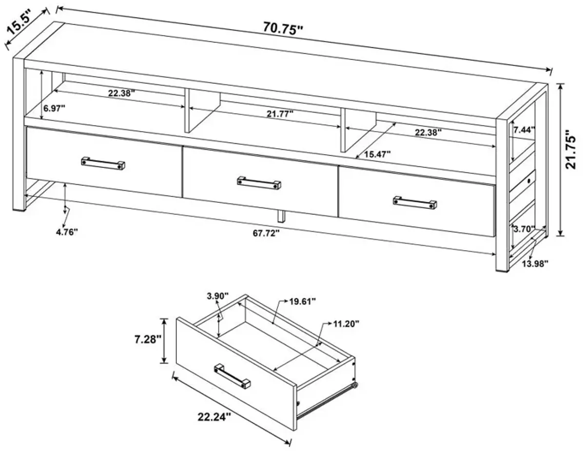 James 3-drawer Composite Wood 71" TV Stand Antique Pine