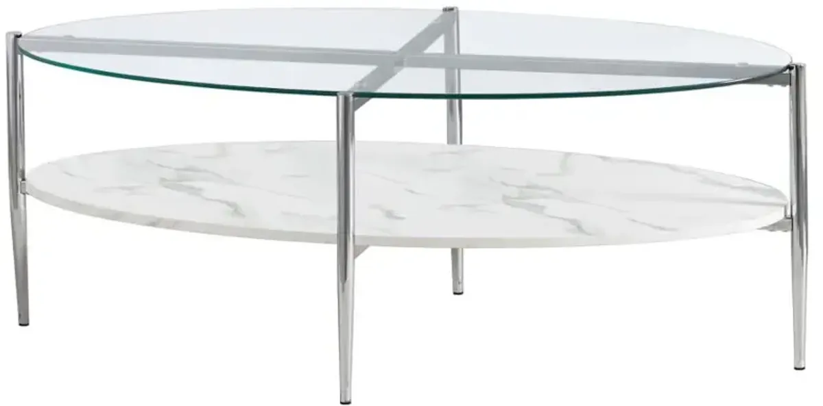 Cadee Round Glass Top Coffee Table White and Chrome