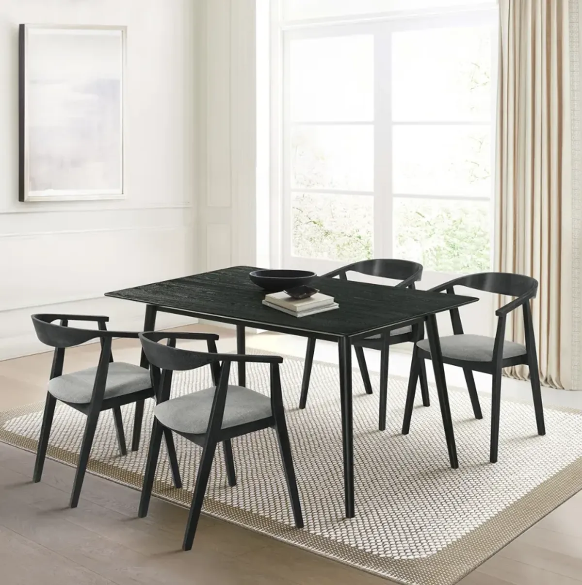 Westmont Santana 5 Piece Black Wood Dining Table Set with Charcoal Fabric