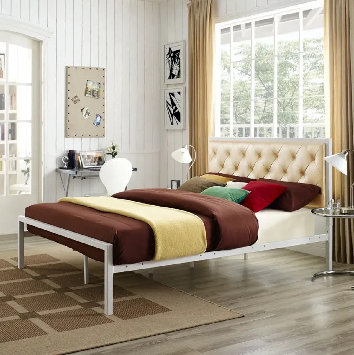 Mia Vinyl Queen Bed by Modway