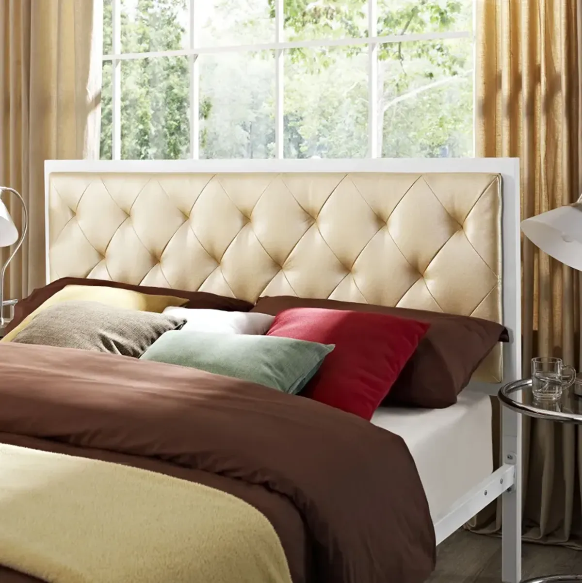 Mia Vinyl Queen Bed by Modway