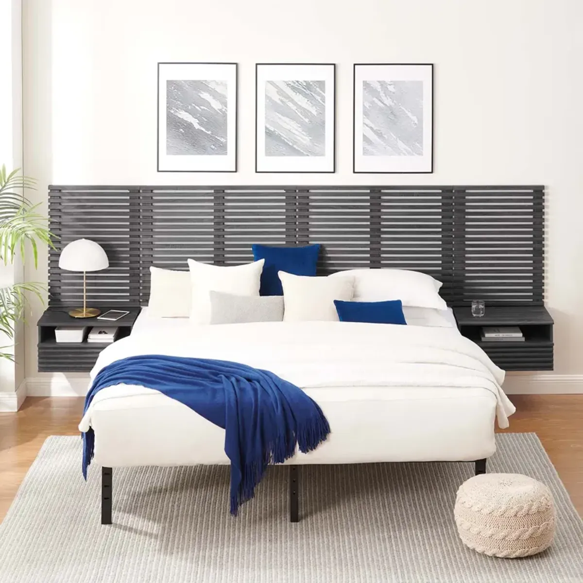 Render Wall Mount King Headboard and Modern Nightstands