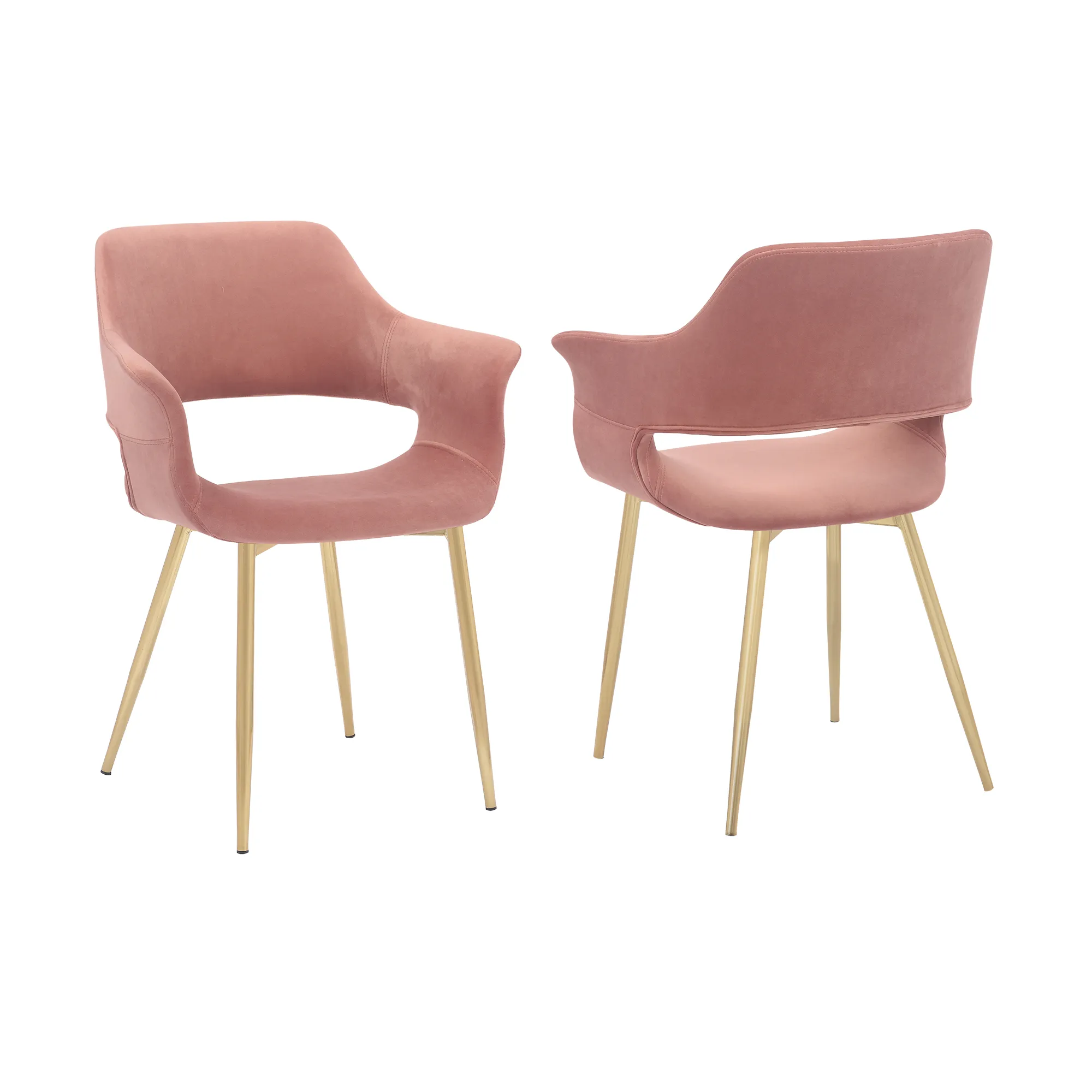 Gigi Pink Velvet Dining Room Chair with Gold Metal Legs - Set of 2