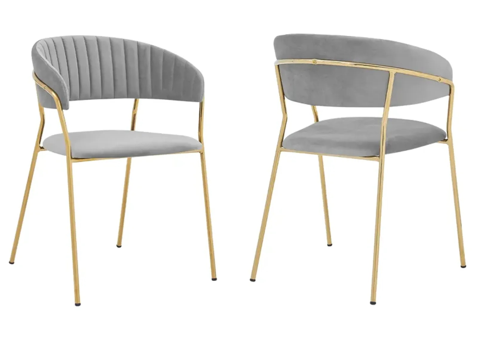 Nara Modern Gray Velvet and Gold Metal Leg Dining Room Chairs - Set of 2