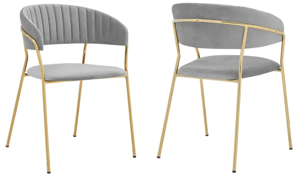 Nara Modern Gray Velvet and Gold Metal Leg Dining Room Chairs - Set of 2