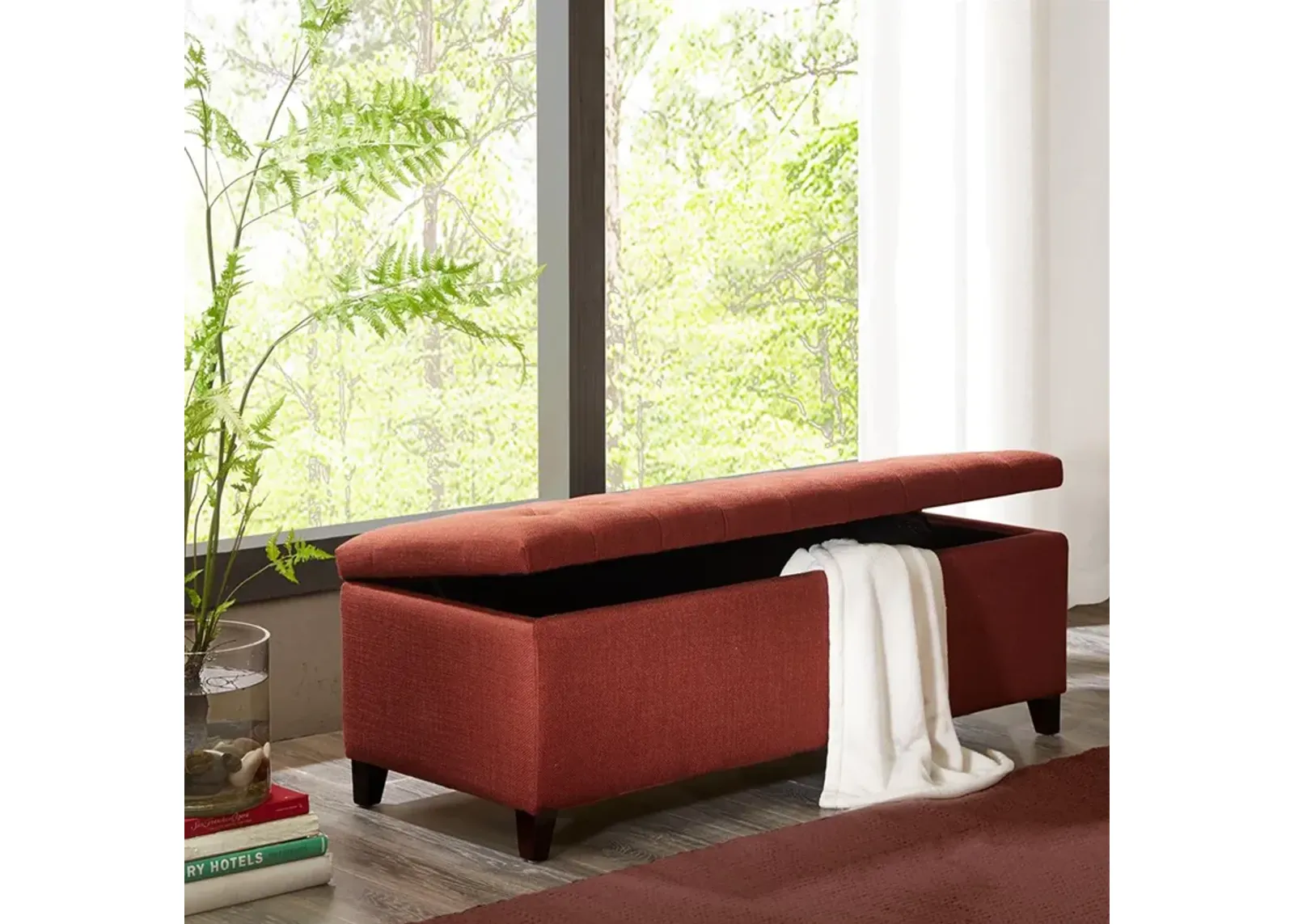 Madison Park Shandra Rust Red Tufted Top Soft Close Storage Bench