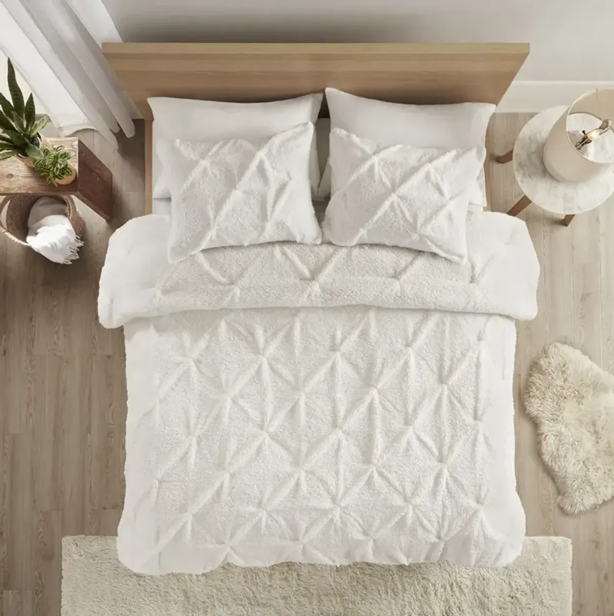 True North by Sleep Philosophy Addison Ivory Pintuck Sherpa Down Alternative Comforter Set