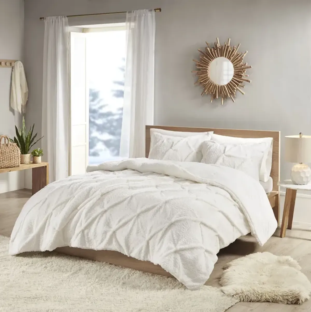 True North by Sleep Philosophy Addison Ivory Pintuck Sherpa Down Alternative Comforter Set