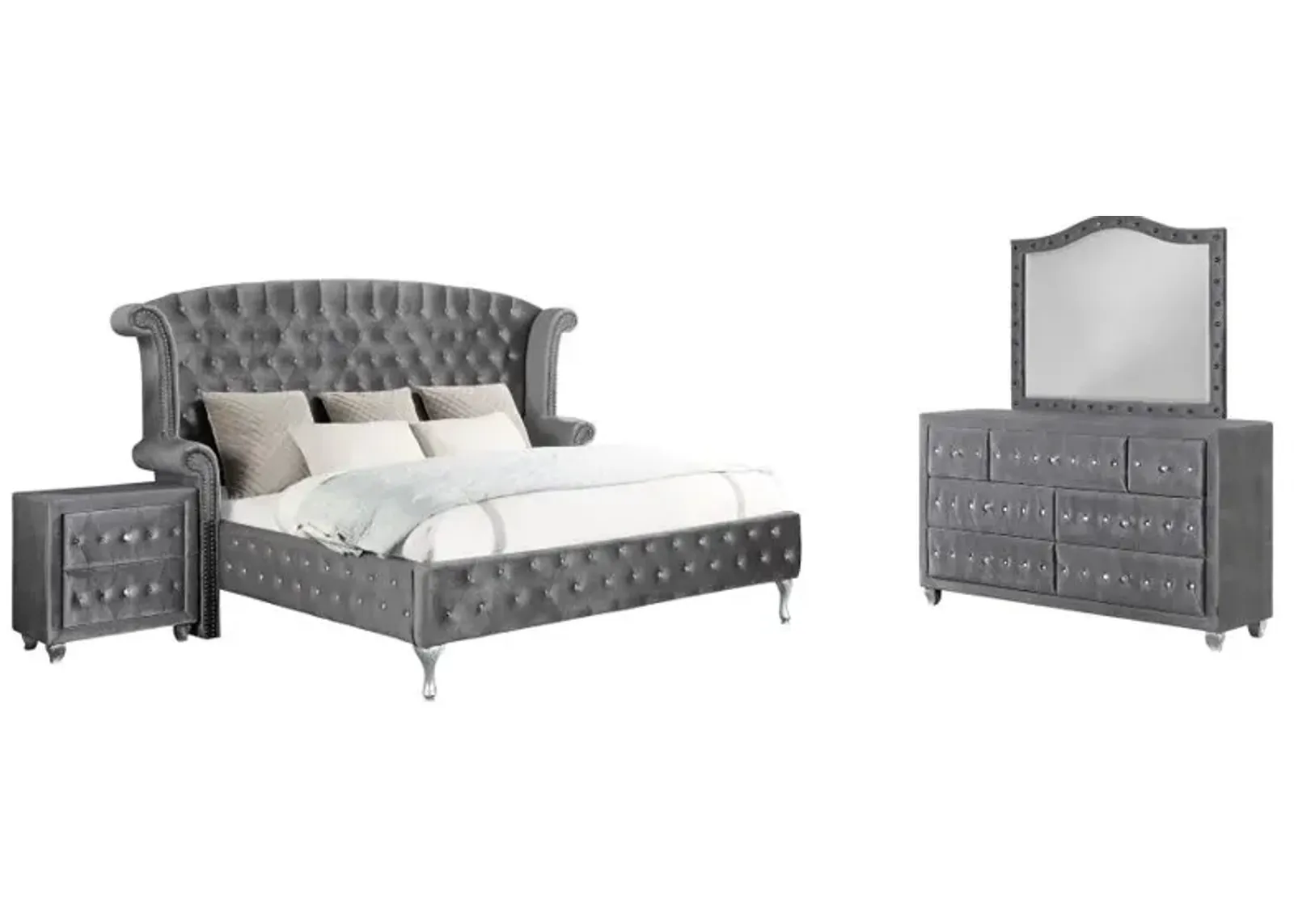 Deanna 4-piece Tufted California King Bedroom Set Grey