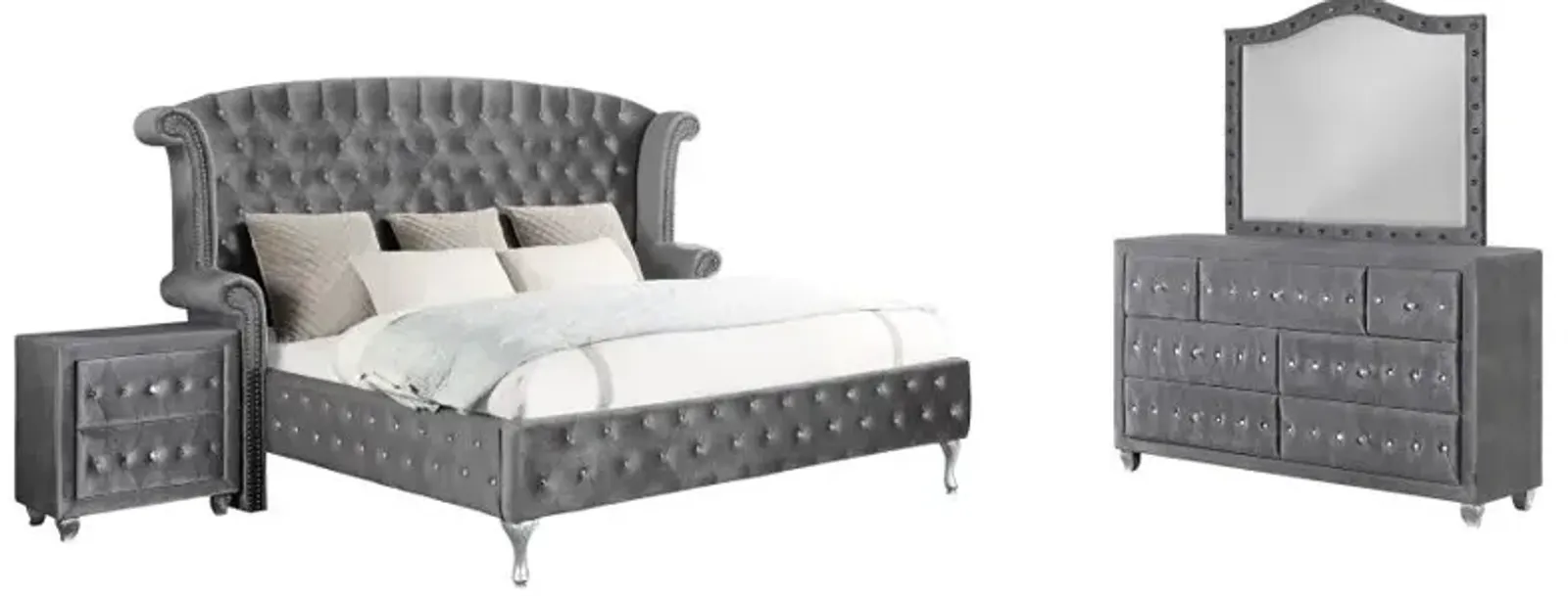 Deanna 4-piece Tufted California King Bedroom Set Grey