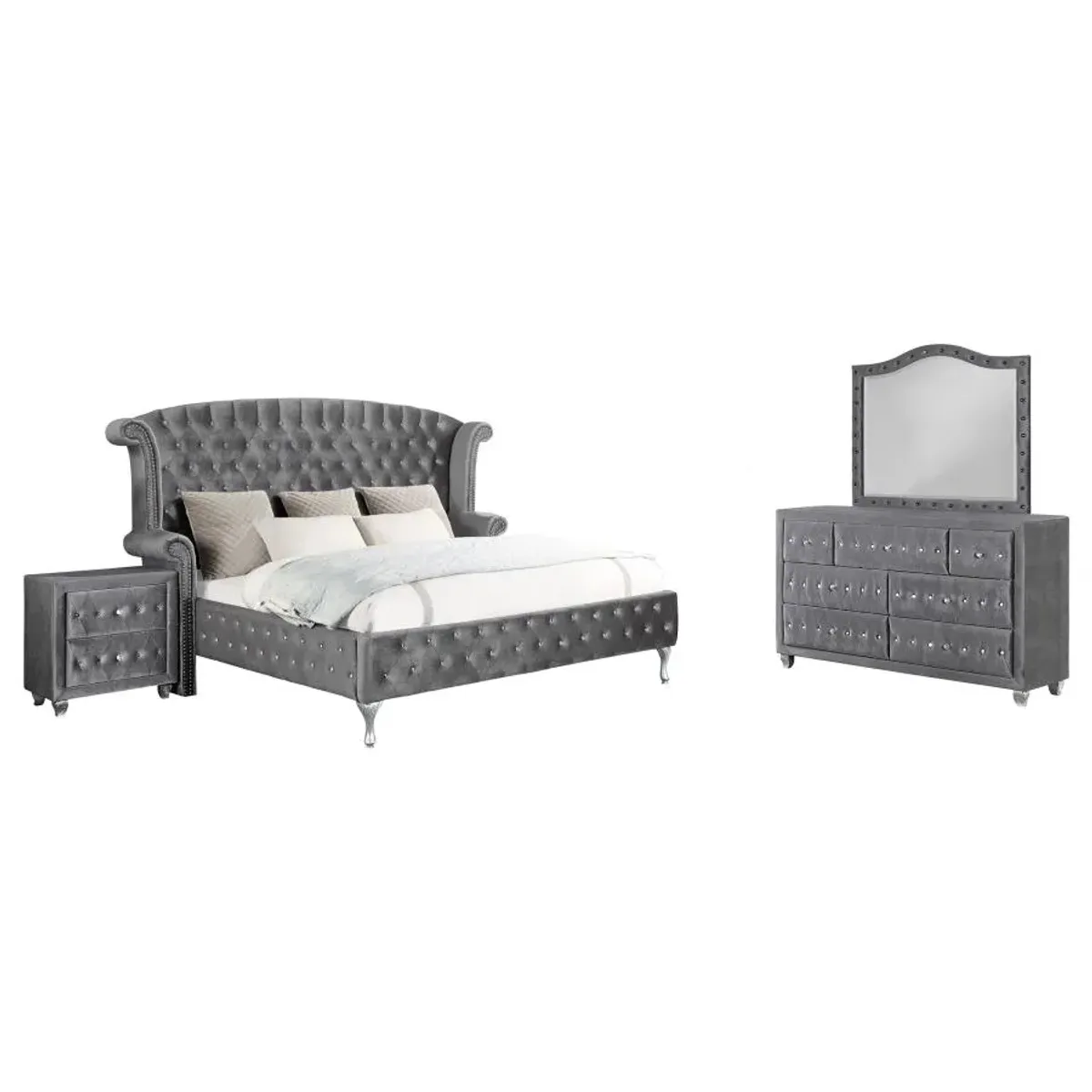 Deanna 4-piece Tufted California King Bedroom Set Grey