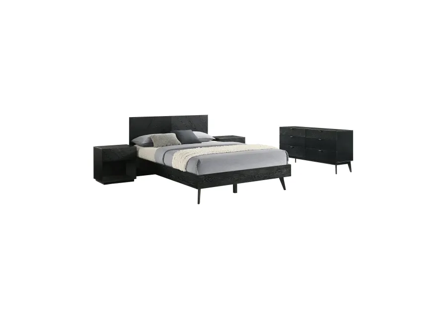 Petra Queen 4 Piece Wood Bedroom Set in Black Finish