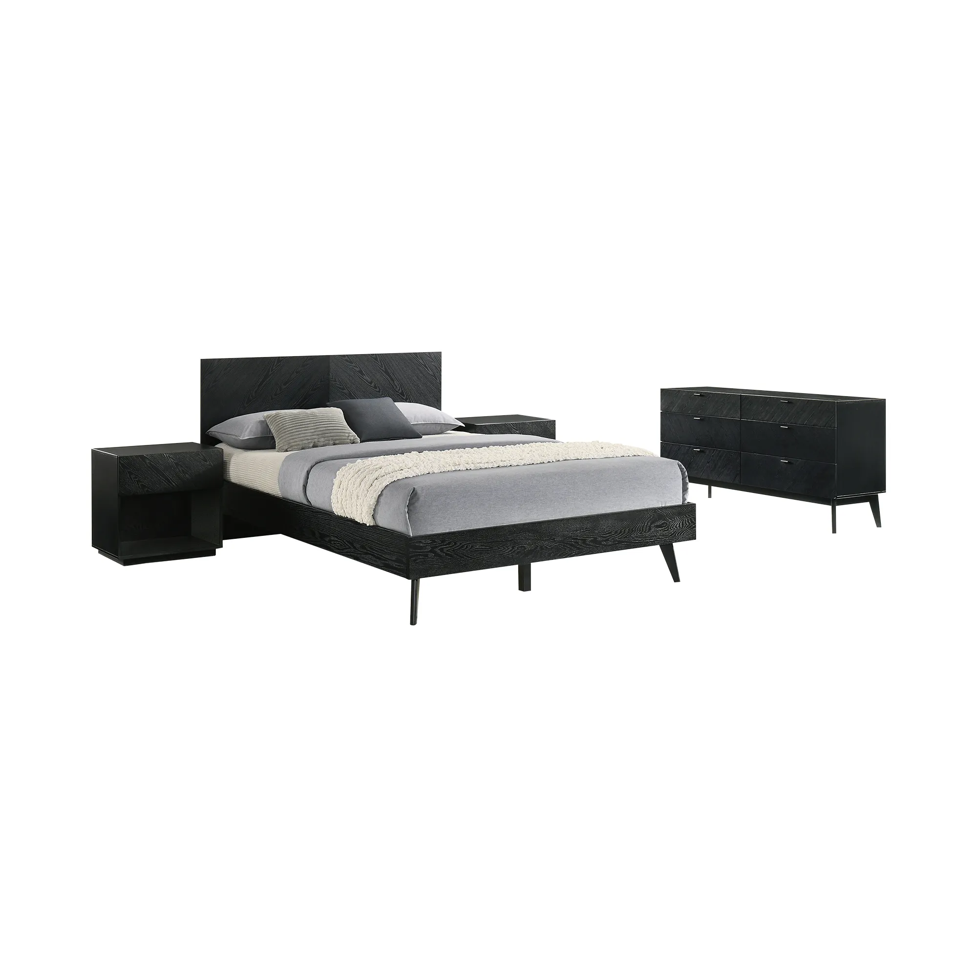 Petra Queen 4 Piece Wood Bedroom Set in Black Finish