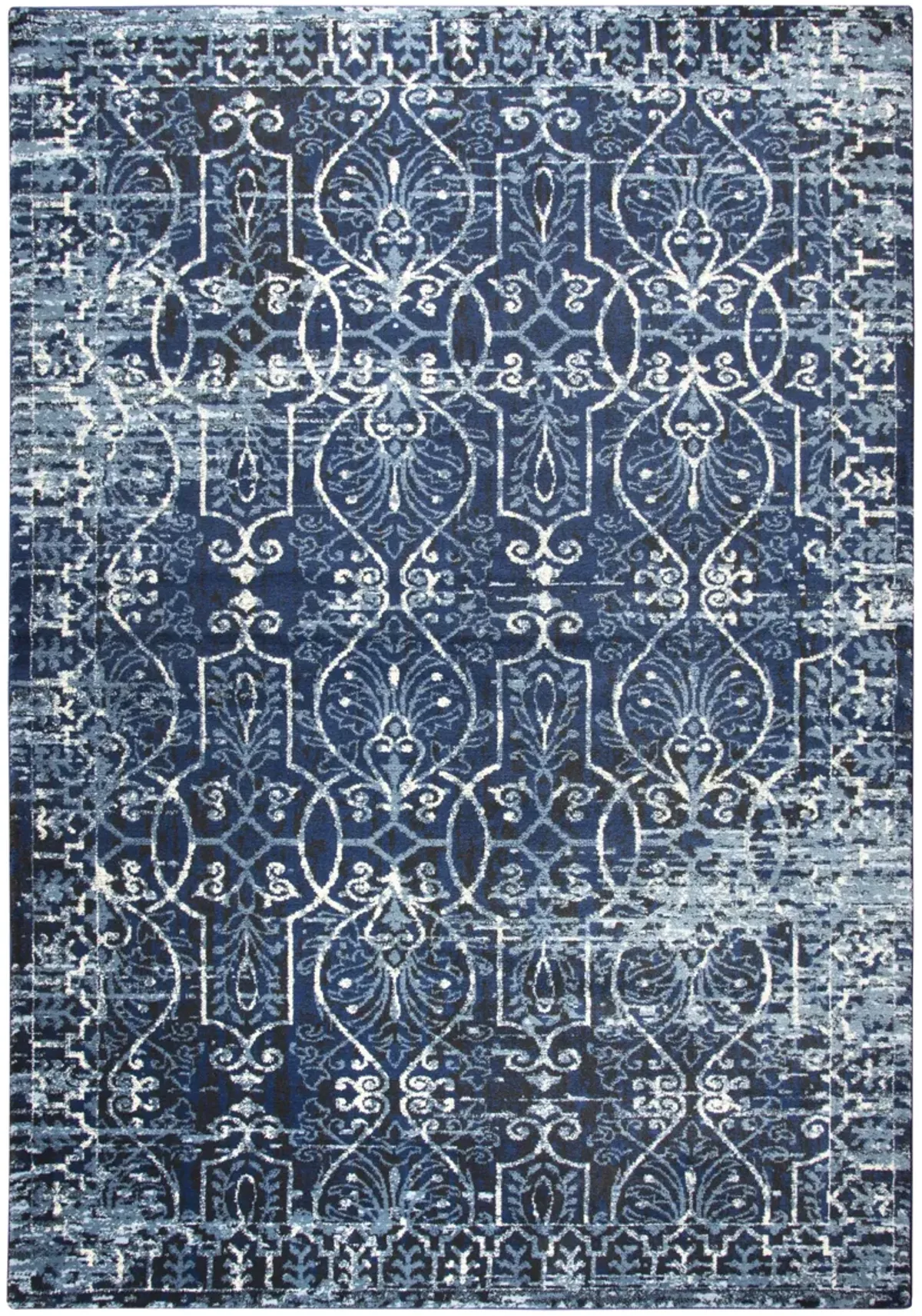 Panache Blue/Ivory Scroll Work Polypropylene 5'3" x 7'6" Rectangle Rug