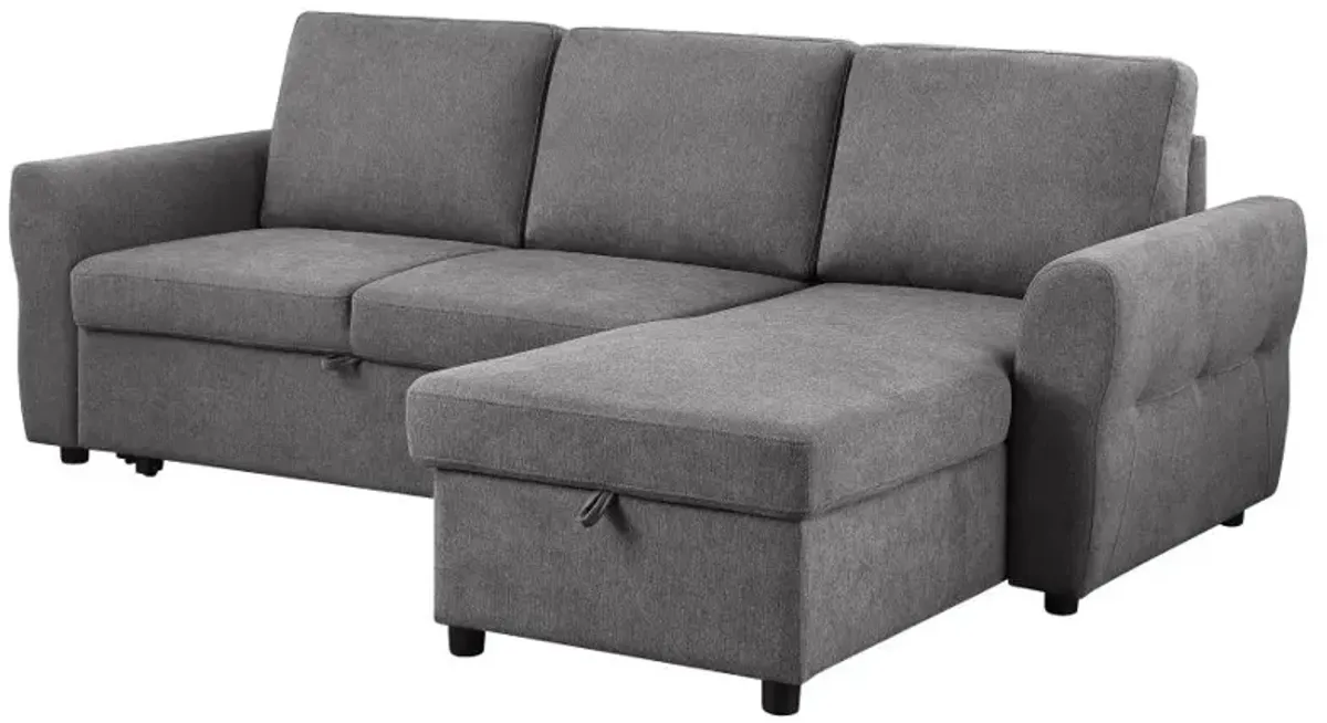 Samantha Upholstered Sleeper Sofa Sectional with Storage Chaise Grey