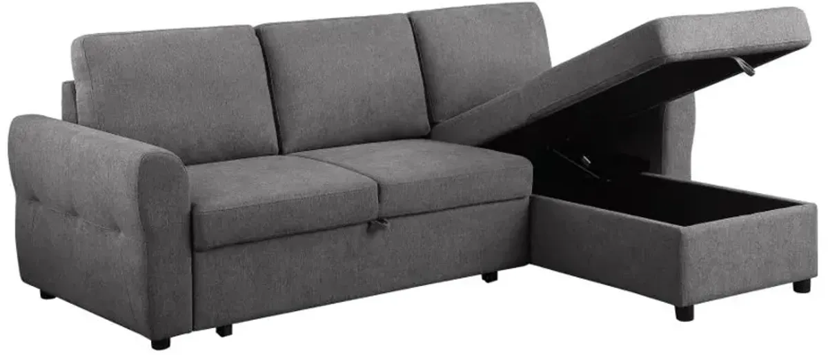 Samantha Upholstered Sleeper Sofa Sectional with Storage Chaise Grey