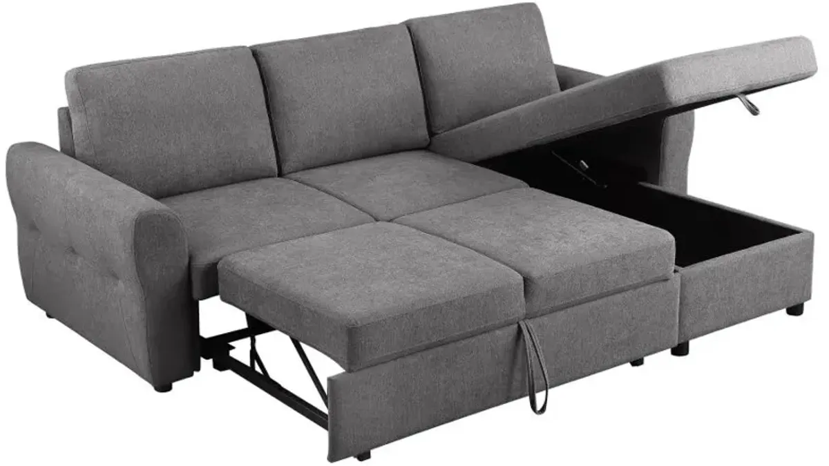 Samantha Upholstered Sleeper Sofa Sectional with Storage Chaise Grey