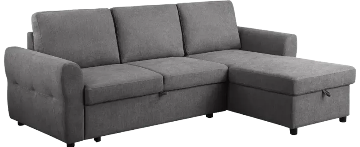 Samantha Upholstered Sleeper Sofa Sectional with Storage Chaise Grey