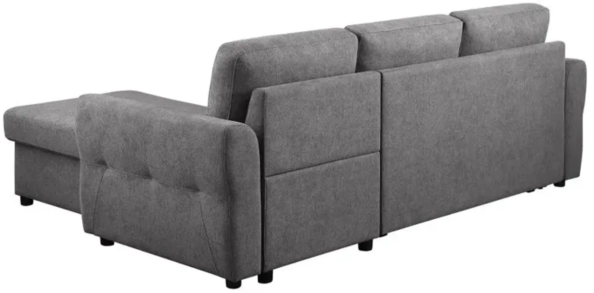 Samantha Upholstered Sleeper Sofa Sectional with Storage Chaise Grey