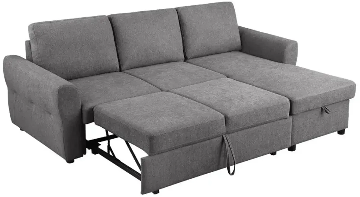 Samantha Upholstered Sleeper Sofa Sectional with Storage Chaise Grey