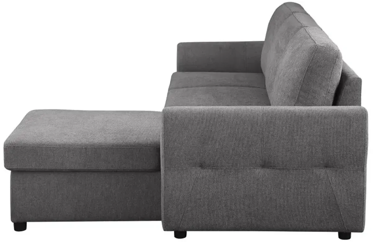 Samantha Upholstered Sleeper Sofa Sectional with Storage Chaise Grey