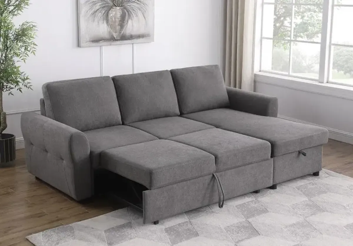 Samantha Upholstered Sleeper Sofa Sectional with Storage Chaise Grey