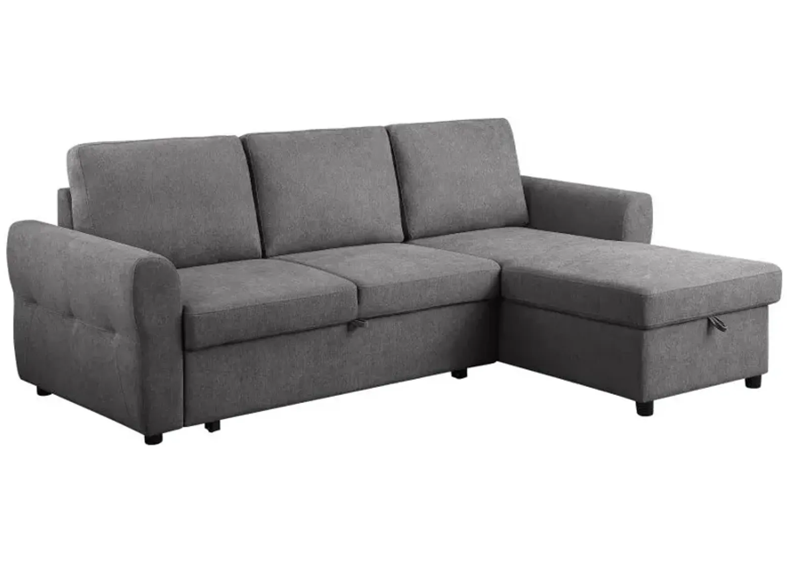 Samantha Upholstered Sleeper Sofa Sectional with Storage Chaise Grey