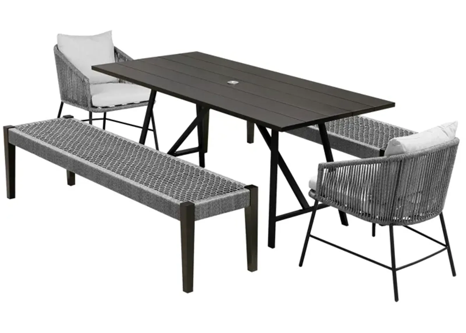 Koala Calica and Camino 5 Piece Outdoor Dining Set with Dark Eucalyptus Wood and Gray Rope and Cushions