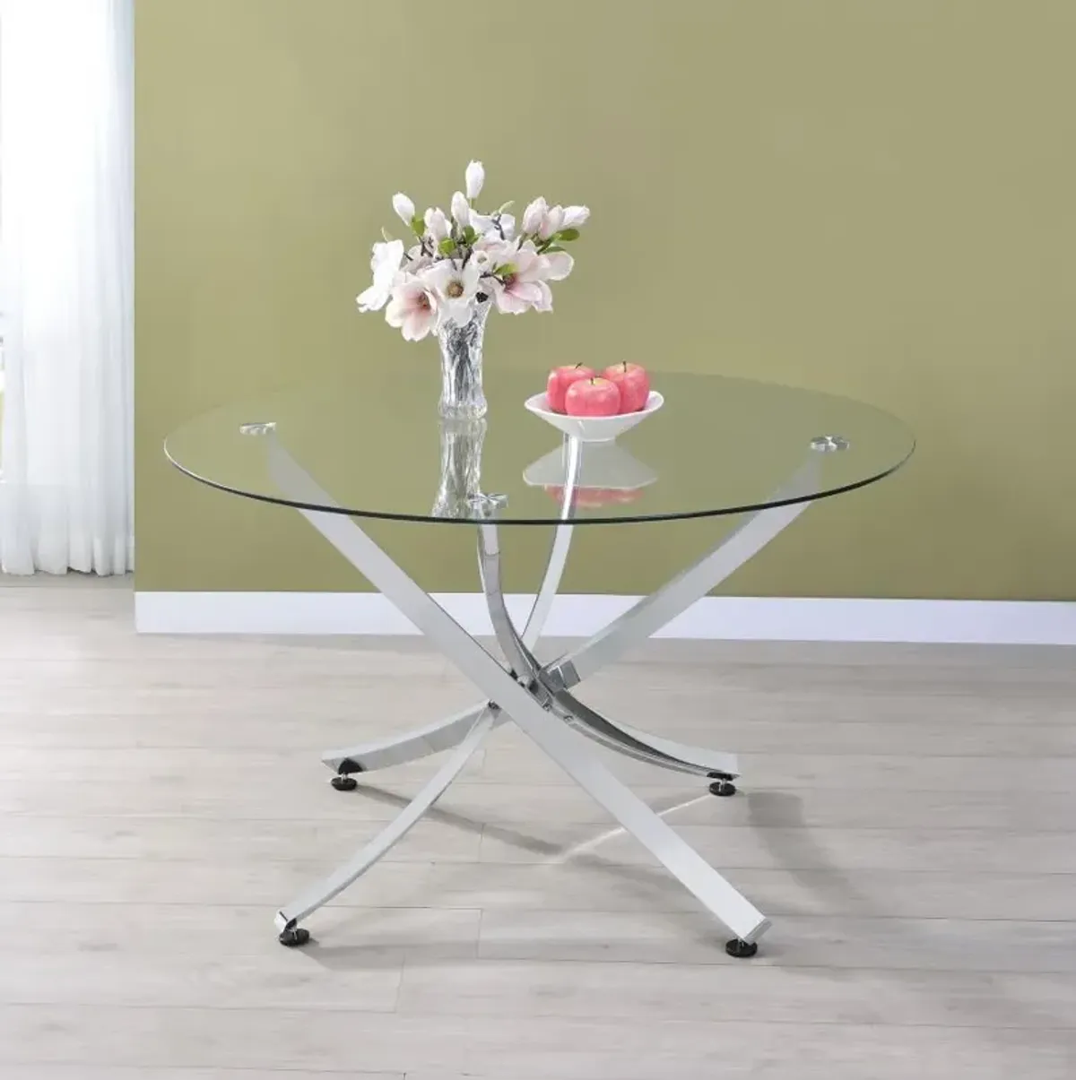 Beckham Round Dining Table Chrome and Clear