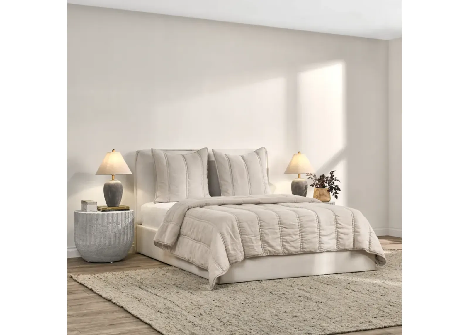 Rowen Taupe 3pc Queen Quilt Set