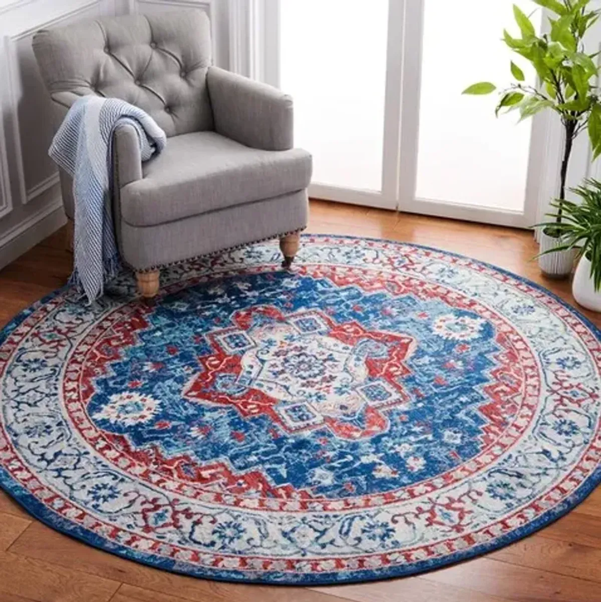 Brentwood 851 Navy / Red 6'-7" X 6'-7" Round Round Powerloomed Rug