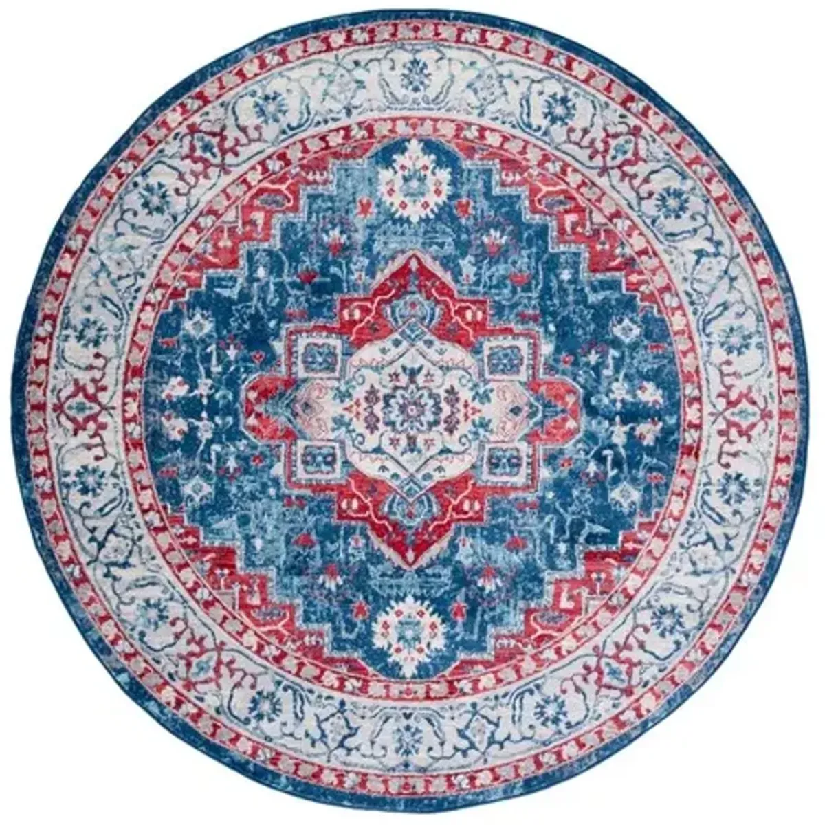 Brentwood 851 Navy / Red 6'-7" X 6'-7" Round Round Powerloomed Rug