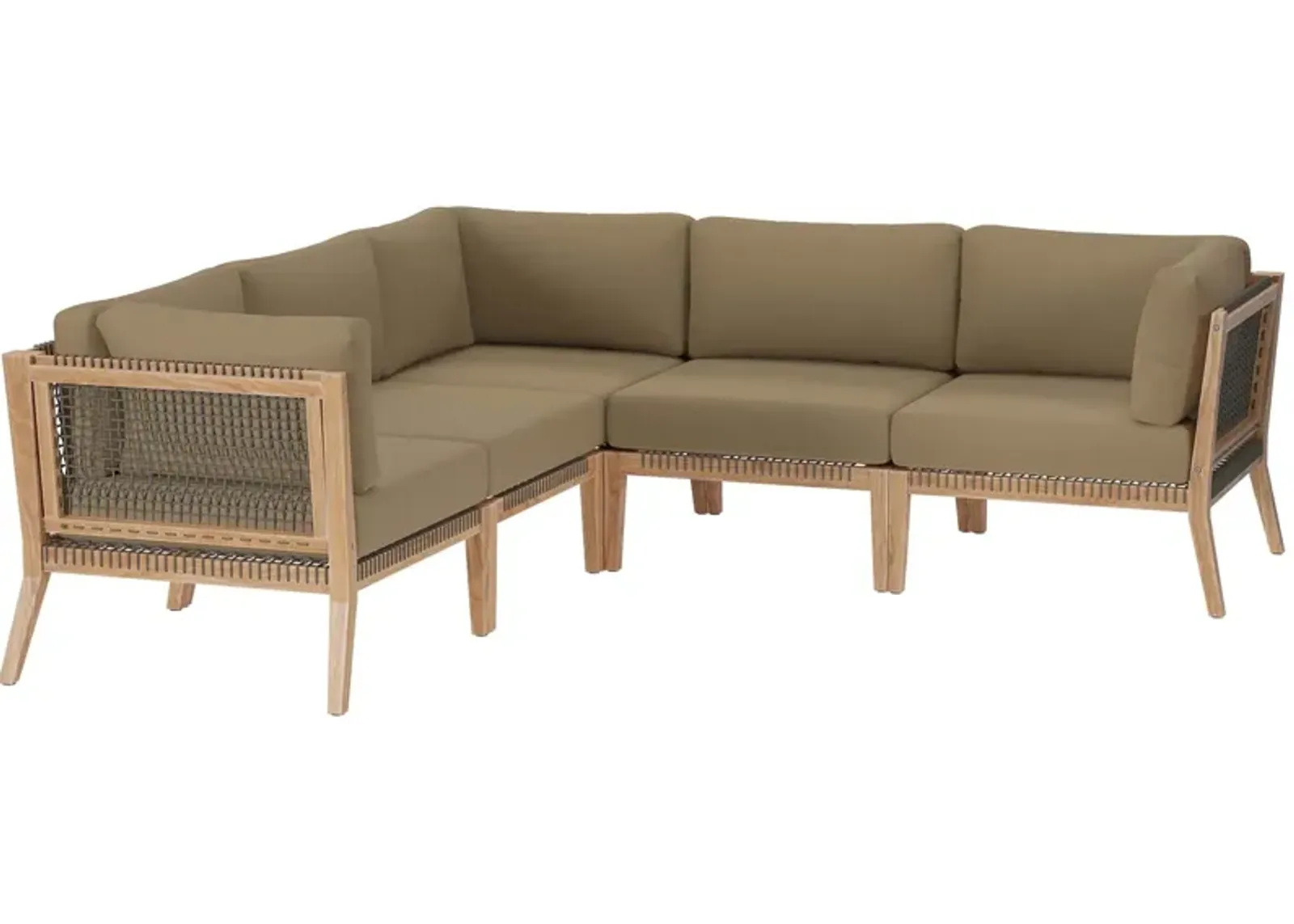 Clearwater Outdoor Patio Teak Wood 5-Piece Sectional Sofa