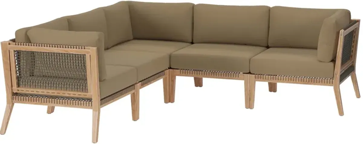 Clearwater Outdoor Patio Teak Wood 5-Piece Sectional Sofa