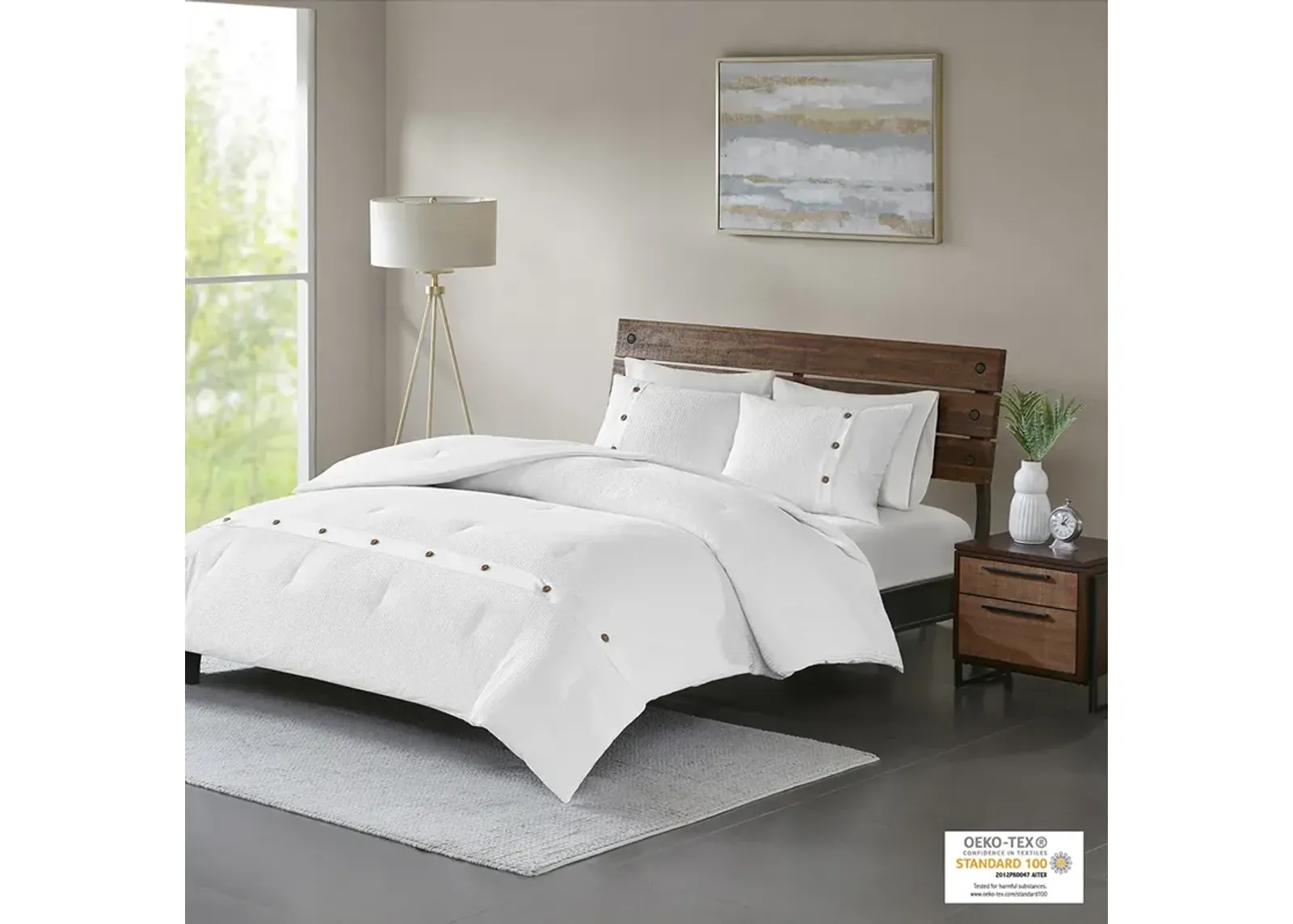 Madison Park Finley White 3 Piece Cotton Waffle Weave Comforter set