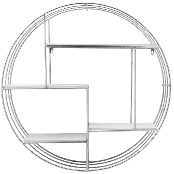 Round Wood/metal Wall Shelf White/silver