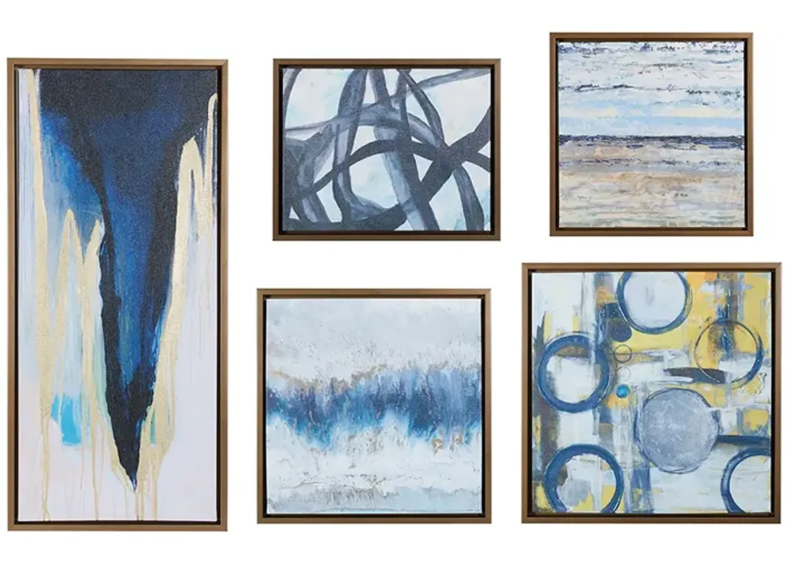 Madison Park Blue Bliss Natural Abstract 5-piece Gallery Framed Canvas Wall Art Set