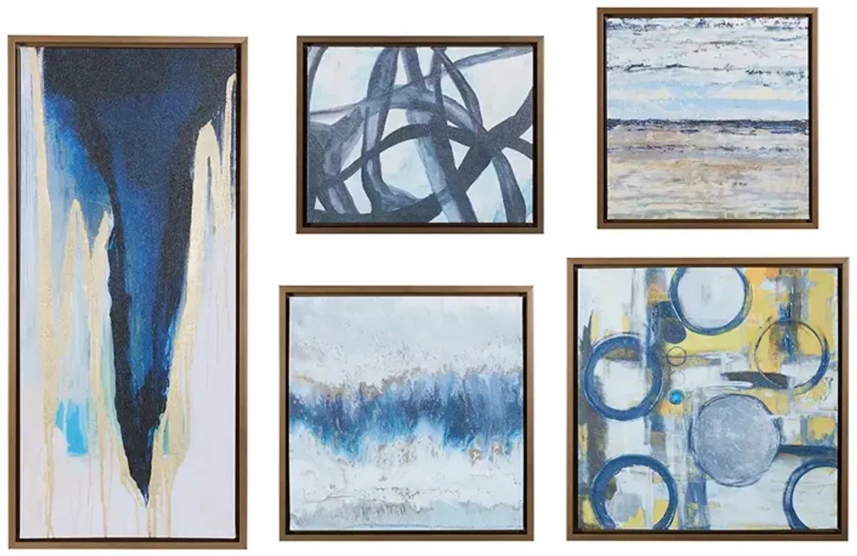 Madison Park Blue Bliss Natural Abstract 5-piece Gallery Framed Canvas Wall Art Set