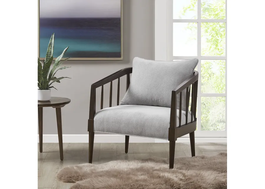 Madison Park Josefine Light Grey Spindle Accent Armchair with Removable Back Pillow