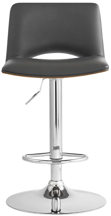 Thierry Adjustable Swivel Gray Faux Leather with Walnut Back and Chrome Bar Stool