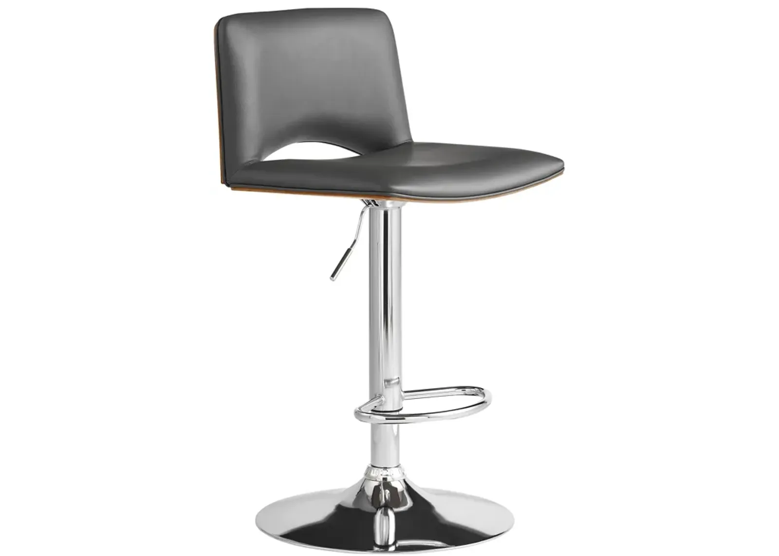 Thierry Adjustable Swivel Gray Faux Leather with Walnut Back and Chrome Bar Stool